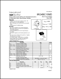 IRG4BC15MD datasheet: Insulated gate bipolar transistor with ultrafast soft recovery diode. VCES = 600V, VCE(on)typ. = 1.88V @ VGE = 15V, IC = 8.5A IRG4BC15MD