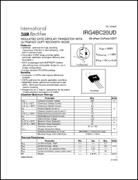 IRG4BC20UD datasheet: Insulated gate bipolar transistor with ultrafast soft recovery diode. VCES = 600V, VCE(on)typ. = 1.85V @ VGE = 15V, IC = 6.5A IRG4BC20UD