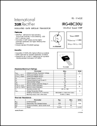 IRG4BC30U datasheet: Insulated gate bipolar transistor. VCES = 600V, VCE(on)typ. = 1.95V @ VGE = 15V, IC = 12A IRG4BC30U