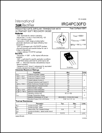 IRG4PC30FD datasheet: Insulated gate bipolar transistor with ultrafast soft recovery diode. VCES = 600V, VCE(on)typ. = 1.59V @ VGE = 15V, IC = 17A IRG4PC30FD