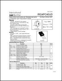 IRG4PC40UD datasheet: Insulated gate bipolar transistor with ultrafast soft recovery diode. VCES = 600V, VCE(on)typ. = 1.72V @ VGE = 15V, IC = 20A IRG4PC40UD