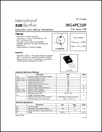 IRG4PC50 datasheet: Insulated gate bipolar transistor. VCES = 600V, VCE(on)typ. = 1.45V @ VGE = 15V, IC = 39A IRG4PC50