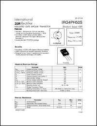 IRG4PH50S datasheet: Insulated gate bipolar transistor. VCES = 1200V, VCE(on)typ. = 1.47V @ VGE = 15V, IC = 33A IRG4PH50S