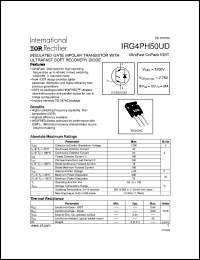IRG4PH50UD datasheet: Insulated gate bipolar transistor with ultrafast soft recovery diode. VCES = 1200V, VCE(on)typ. = 2.78V @ VGE = 15V, IC = 24A IRG4PH50UD