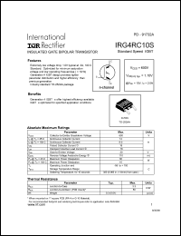 IRG4RC10S datasheet: Insulated gate bipolar transistor. VCES = 600V, VCE(on)typ. = 1.10V @ VGE = 15V, IC = 2.0A IRG4RC10S