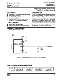 IRU1010-33CP datasheet: 1A low dropout positive fixed 3.3V regulator IRU1010-33CP