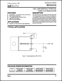 IRU1015-33CM datasheet: 1.5A low dropout positive fixed 3.3V regulator IRU1015-33CM