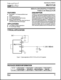 IRU1117-25CY datasheet: 800mA low dropout positive fixed 2.5V regulator IRU1117-25CY