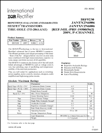 IRF9230 datasheet: Repetitive avalanche and dv/dt rated HEXFET transistor thru-hole(TO-204AA/AE). BVDSS = -200V, RDS(on) = 0.80 Ohm, ID = -6.5A IRF9230