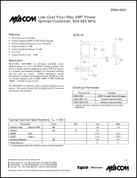DS54-0001 datasheet: 824-960 MHz, Low cost four-way  SMT power splitter/combiner DS54-0001