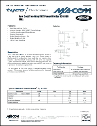 DS52-0001 datasheet: 824-960 MHz, Low cost two-way SMT power divider DS52-0001