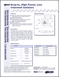 MAFRIN0167 datasheet: 869-894 MHz, drop-in, high power, low intermod isolator MAFRIN0167