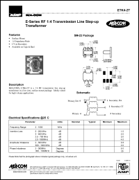ETK4-2T datasheet: 2-800 MHz,RF 1:4 transmission line step-up transformer ETK4-2T