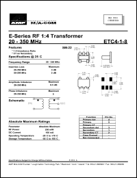 ETC4-1-8 datasheet: 20-350 MHz,  RF 1:4  transformer ETC4-1-8