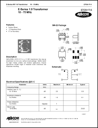 ETC9-1T-5 datasheet: 10-75 MHz,  RF 1:9 transformer ETC9-1T-5