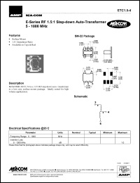 ETC1.5-4 datasheet: 5-1000 MHz,  RF 1.5:1 step-down auto-transformer ETC1.5-4