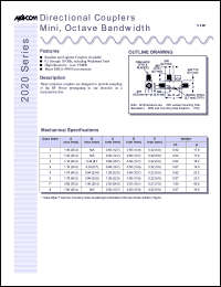 2020-6602-20 datasheet: 0.5-1 GHz,  directional couplers mini, octave bandwidth 2020-6602-20