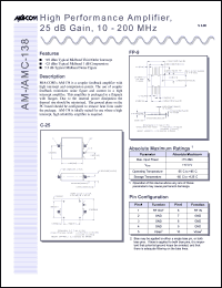 AMC-138SMA datasheet: 10-200 MHz, high performance amplifier, 25 dB gain AMC-138SMA
