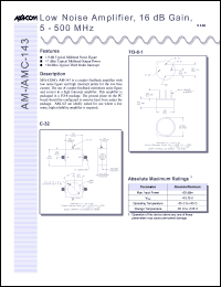 AM-143PIN datasheet: 5-500 MHz, low noise amplifier, 16 dB gain AM-143PIN