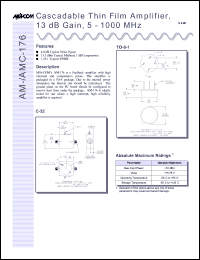 AMC-176SMA datasheet: 5-1000 MHz, 13 dB gain, cascadable thin film amplifier AMC-176SMA