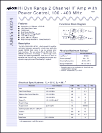 AM55-0024 datasheet: 100-400 MHz, Hi dyn range 2 channel IF amplifier with power control AM55-0024