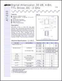 AT-233PIN datasheet: DC-2 GHz, 30 dB, 4-bit, digital attenuator, TTL driver AT-233PIN