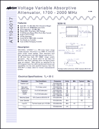 AT10-0017 datasheet: 1700-2000 MHz, voltage variable absorptive attenuator AT10-0017