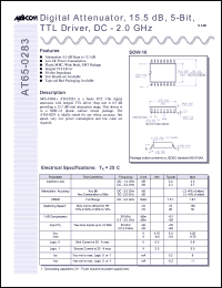 AT65-0283TR datasheet: DC-2 GHz, digital  attenuator, 15.5 dB, 5-bit, TTL driver AT65-0283TR