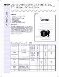AT90-0001-TB datasheet: DC-6 GHz, digital  attenuator, 31 dB, 5-bit, TTL driver AT90-0001-TB