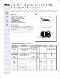 AT90-0107-TB datasheet: DC-4 GHz, digital  attenuator, 31.5 dB, 6-bit, TTL driver AT90-0107-TB
