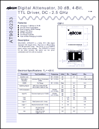 AT90-0233-TB datasheet: DC-2.5 GHz, digital  attenuator, 30 dB, 4-bit, TTL driver AT90-0233-TB