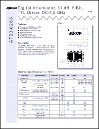AT90-0263 datasheet: DC-4 GHz, digital  attenuator, 31 dB, 5-bit, TTL driver AT90-0263