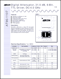 AT90-1107TR datasheet: DC-4 GHz, digital  attenuator, 31.5 dB, 6-bit, TTL driver AT90-1107TR