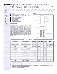 AT20-0107-TB datasheet: DC-2 GHz, digital  attenuator, 31.5 dB, 6-bit, TTL driver AT20-0107-TB