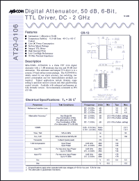 AT20-0106 datasheet: DC-2 GHz, digital  attenuator, 50 dB, 6-bit, TTL driver AT20-0106