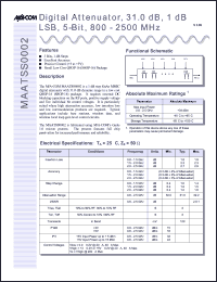 MAATSS0002 datasheet: 800-2500 MHz digital attenuaror, 5-bit, 31 dB, 1 dB LSB MAATSS0002