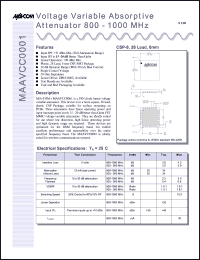 MAAVCC0001-TB datasheet: 800-1000 MHz voltage variable absorptive attenuaror MAAVCC0001-TB