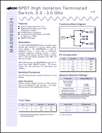 MASWSS0024 datasheet: 0.5-3 GHz, SPDT high isolation terminated switch MASWSS0024