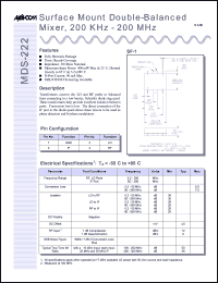 MDS-222PIN datasheet: 200 KHz-200 MHz,  surface mount double-balanced mixer MDS-222PIN