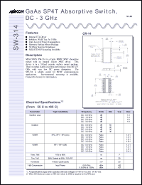 SW-314 datasheet: DC-3 GHz,  GaAs SP4T absorptive switch SW-314