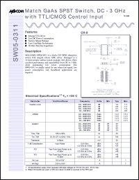 SW05-0311 datasheet: DC-3 GHz, match  GaAs SPST absorptive switch SW05-0311