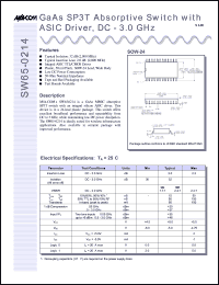 SW65-0214-TB datasheet: DC-3 GHz,  GaAs SP3T absorptive switch with ASIC driver SW65-0214-TB