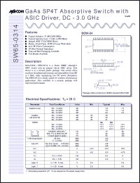 SW65-0314-TB datasheet: DC-3 GHz,  GaAs SP4T absorptive switch with ASIC driver SW65-0314-TB