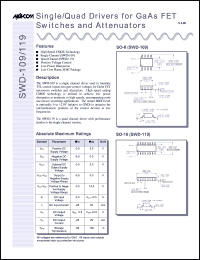 SWD-119RTR datasheet: Single/quad driver for GaAs FET switche and attenuator SWD-119RTR