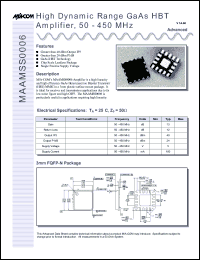 MAAMSS0006 datasheet: 50-450 MHz, high dynamic range GaAs HBT amplifier MAAMSS0006