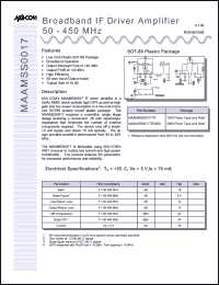 MAAMSS0017TR3000 datasheet: 50-450 MHz, broadband IF driver amplifier MAAMSS0017TR3000