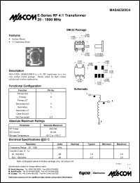 MABAES0034 datasheet: 20-1000 MHz, RF 4:1  transformer MABAES0034