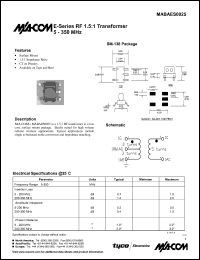 MABAES0025 datasheet: 5-350 MHz, RF 1.5:1   transformer MABAES0025