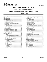 RTL8208 datasheet: 2.5/3.3 V single chip octal 10/100MBPS fast ethernet transceiver RTL8208