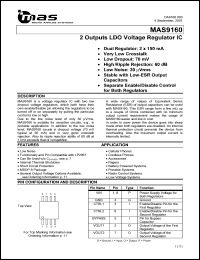 MAS9160ASMJ-T datasheet: 2 outputs LDO voltage regulator. VOUT1(nom) = 2.5 V, VOUT2(nom) = 2.8 V. MAS9160ASMJ-T
